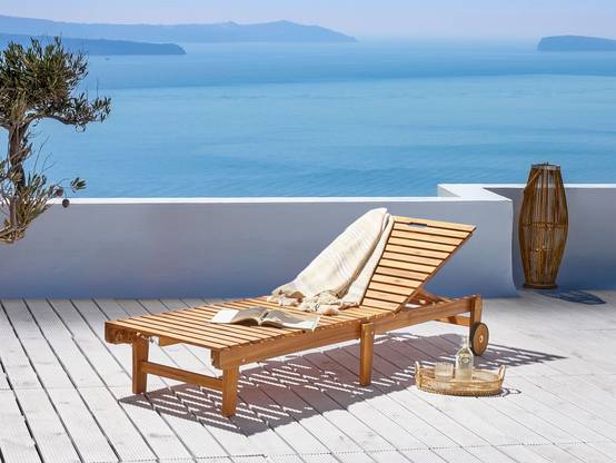 Chaise Longue en Bois Acacia Clair Transat Extérieur Pliable et Dossier Réglable Inclinable - Image 2