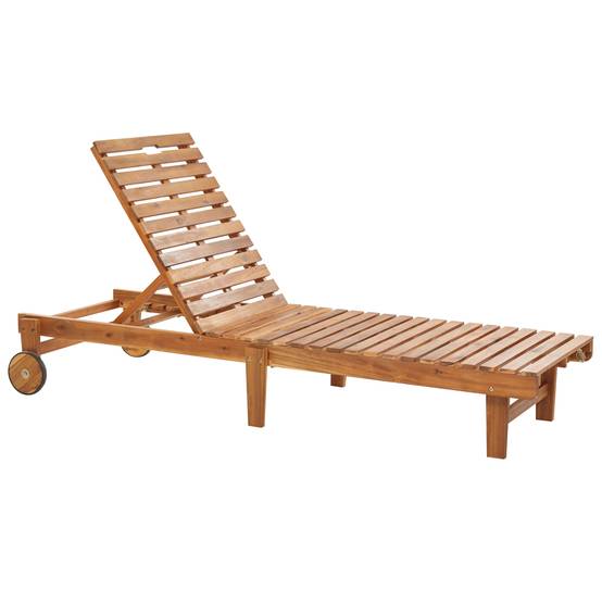 Chaise Longue en Bois Acacia Clair Transat Extérieur Pliable et Dossier Réglable Inclinable - Image 1