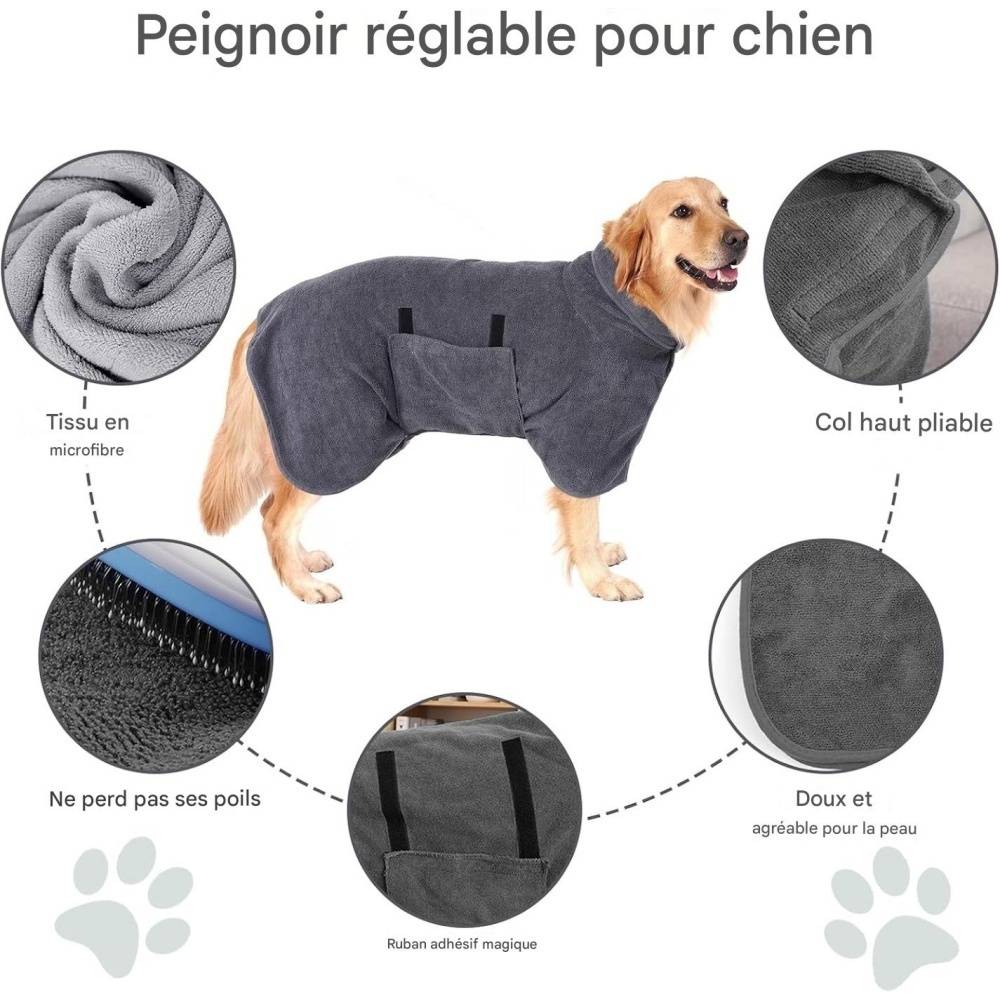 Peignoir Microfibre Gris Pour Chien Taille Variable - S - Image 3