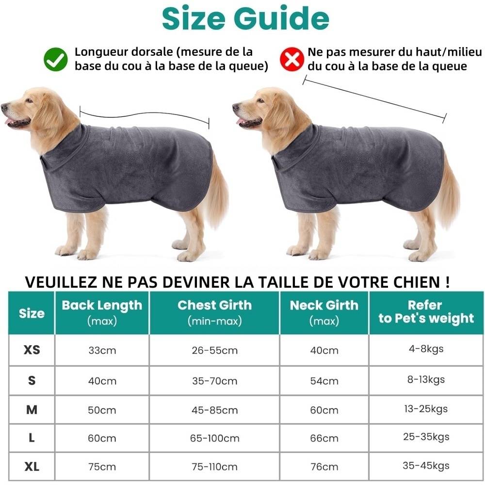 Peignoir Microfibre Gris Pour Chien Taille Variable - S - Image 5