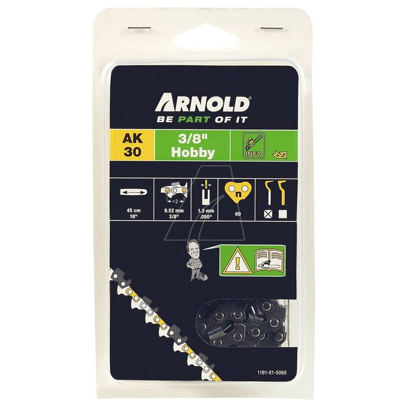 Arnold - Chaîne de tronçonneuse 3/8",1,3 mm - 60 maillons d’entraineurs - gouges demi-rondes Arnold