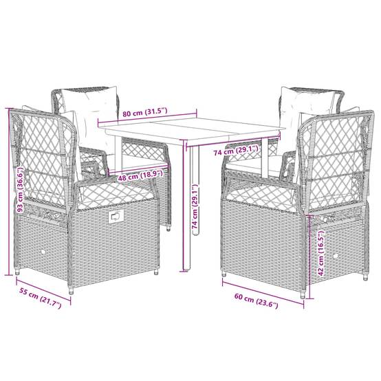 Salon de Jardin 4 Personnes Résine Tressée Marron, 4 Fauteuils Inclinables Confort – ComfortXL Outdoor Living - Image 8