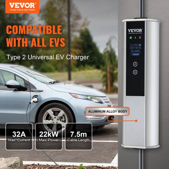 Vevor - VEVOR Chargeur EV portable Type 2 IEC6219, 32A 7,36 kW mono/22 kW tri, câble 7,5 m, LCD IP66. - Image 2