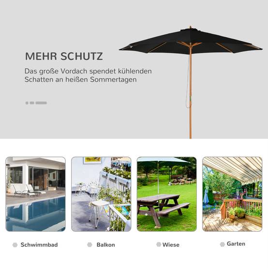 Parasol droit bois bambou jardin terrasse protection solaire anti-UV 300x250cm noir - ComfortXL Outdoor Living - Image 6