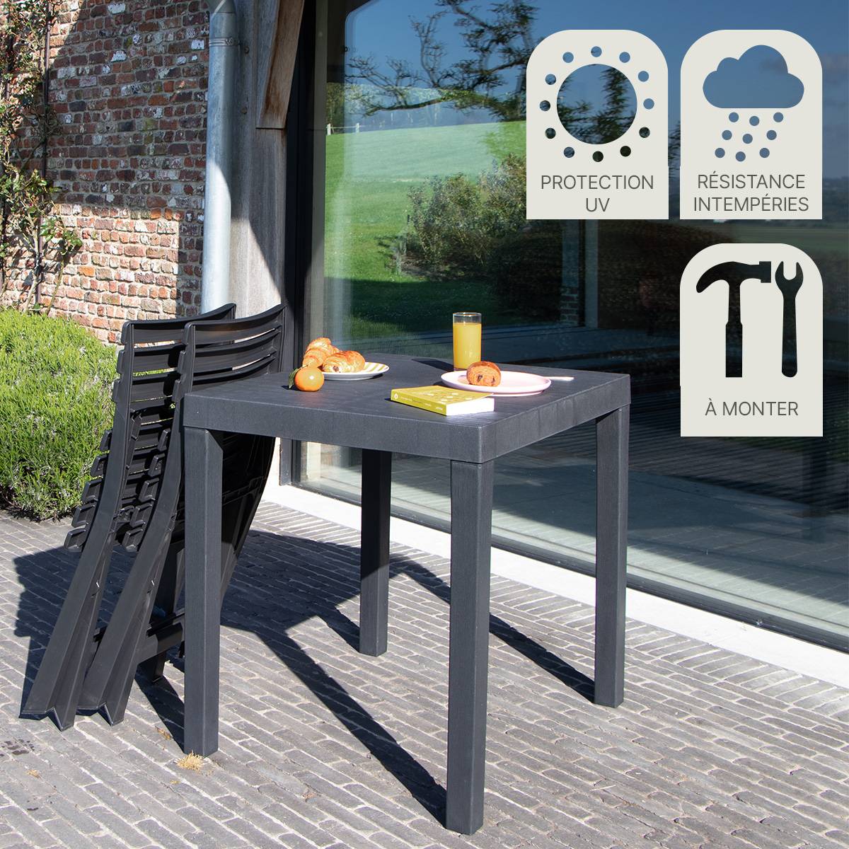 Wilsa Garden - Salon de jardin en résine anthracite 2 places CLUB - Imagen 7