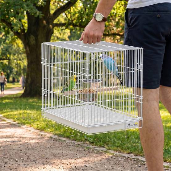 Cage pliable portable pour voyages, perchoir bois et gamelles inox, petits oiseaux - Image 3