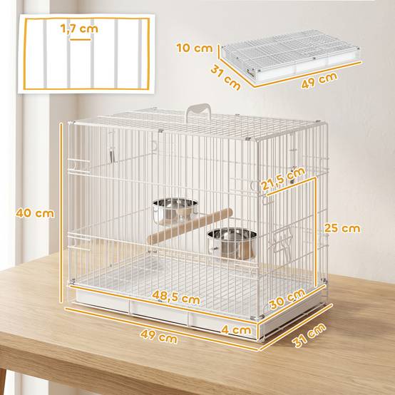 Cage pliable portable pour voyages, perchoir bois et gamelles inox, petits oiseaux - Image 5