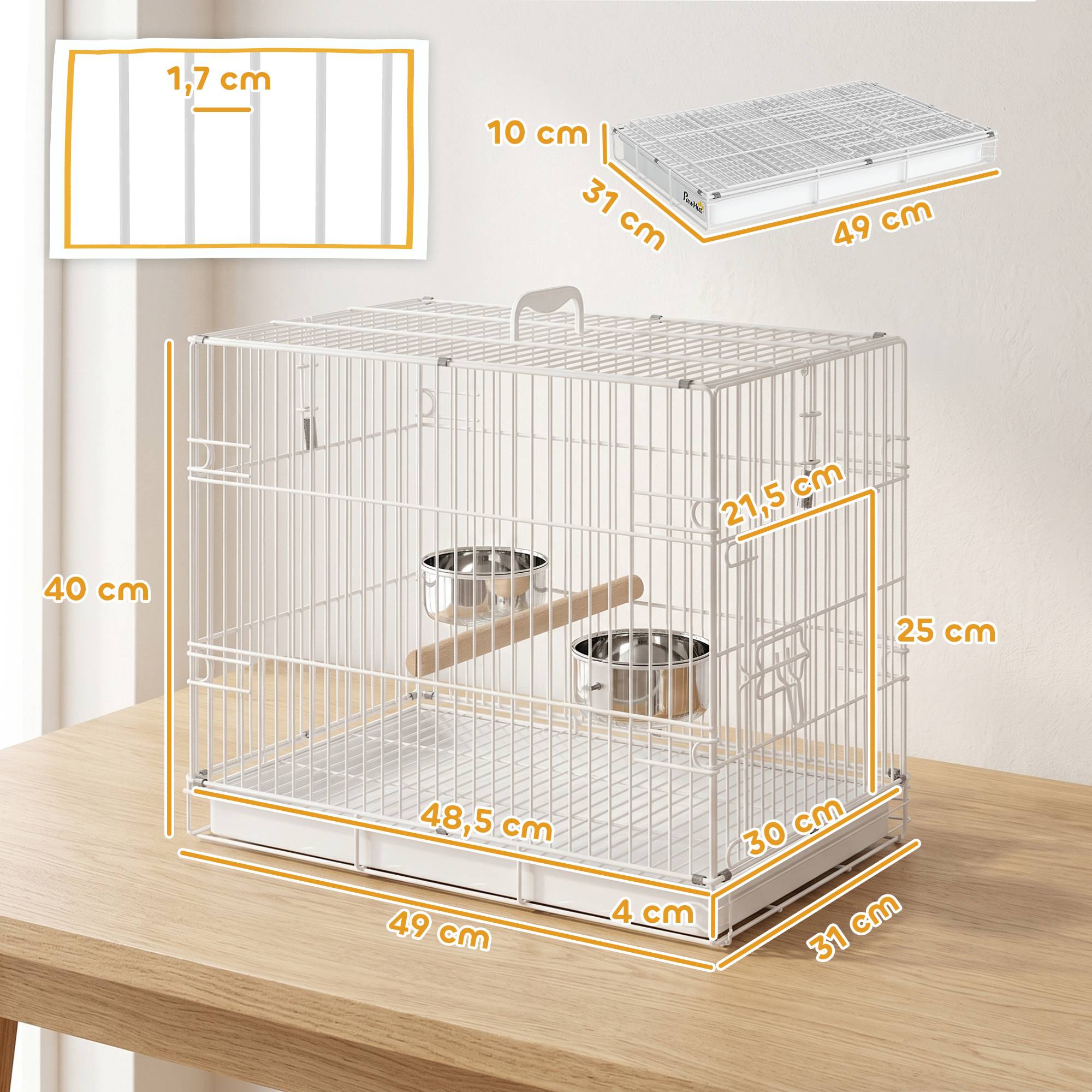 Cage pliable portable pour voyages, perchoir bois et gamelles inox, petits oiseaux - Image 5