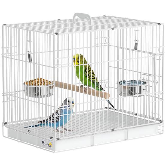 Cage pliable portable pour voyages, perchoir bois et gamelles inox, petits oiseaux - Image 1