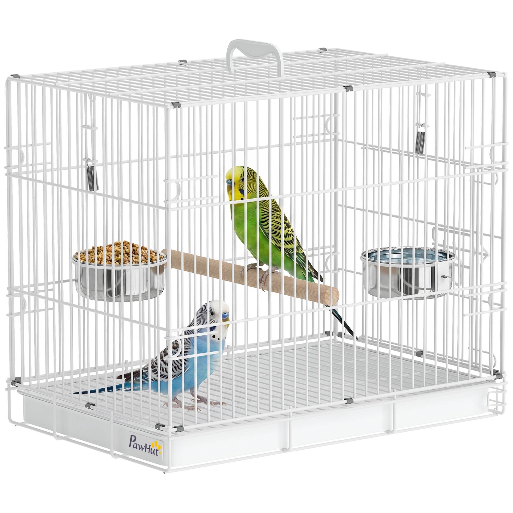 Cage pliable portable pour voyages, perchoir bois et gamelles inox, petits oiseaux - Image 1