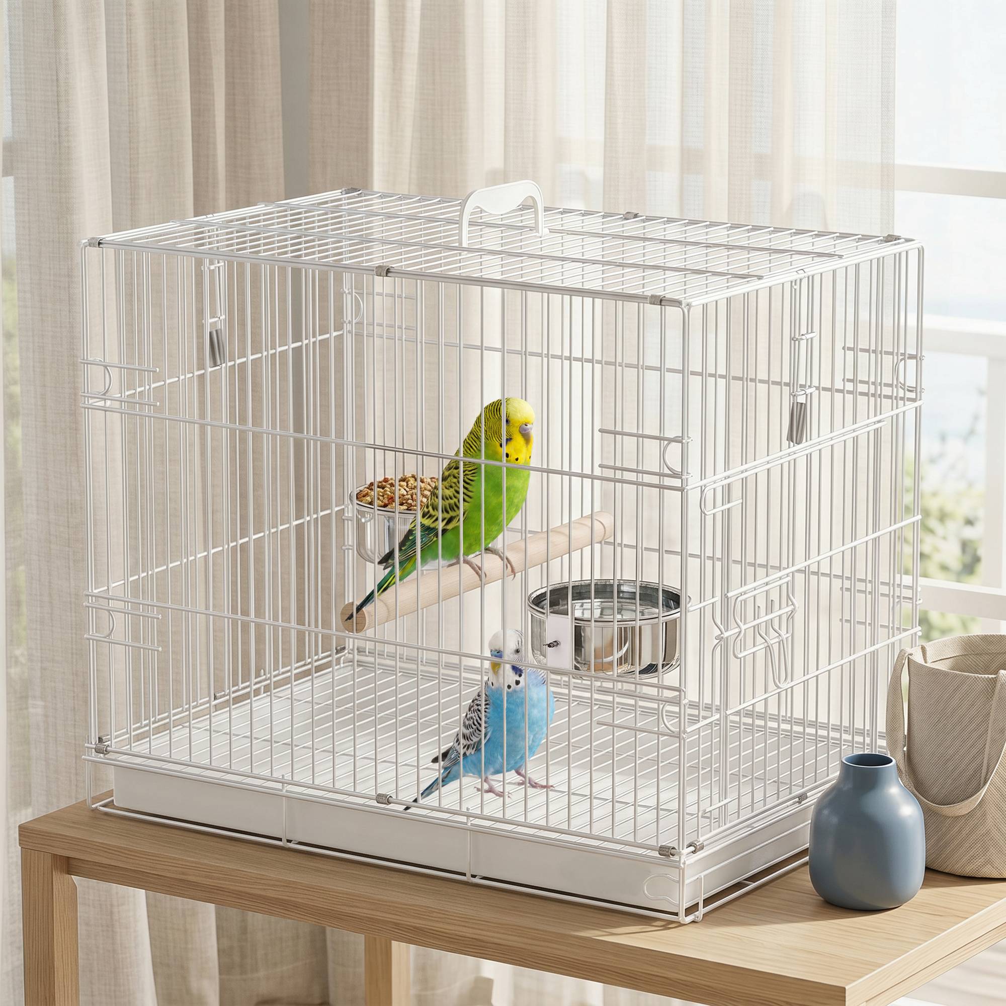 Cage pliable portable pour voyages, perchoir bois et gamelles inox, petits oiseaux - Image 4