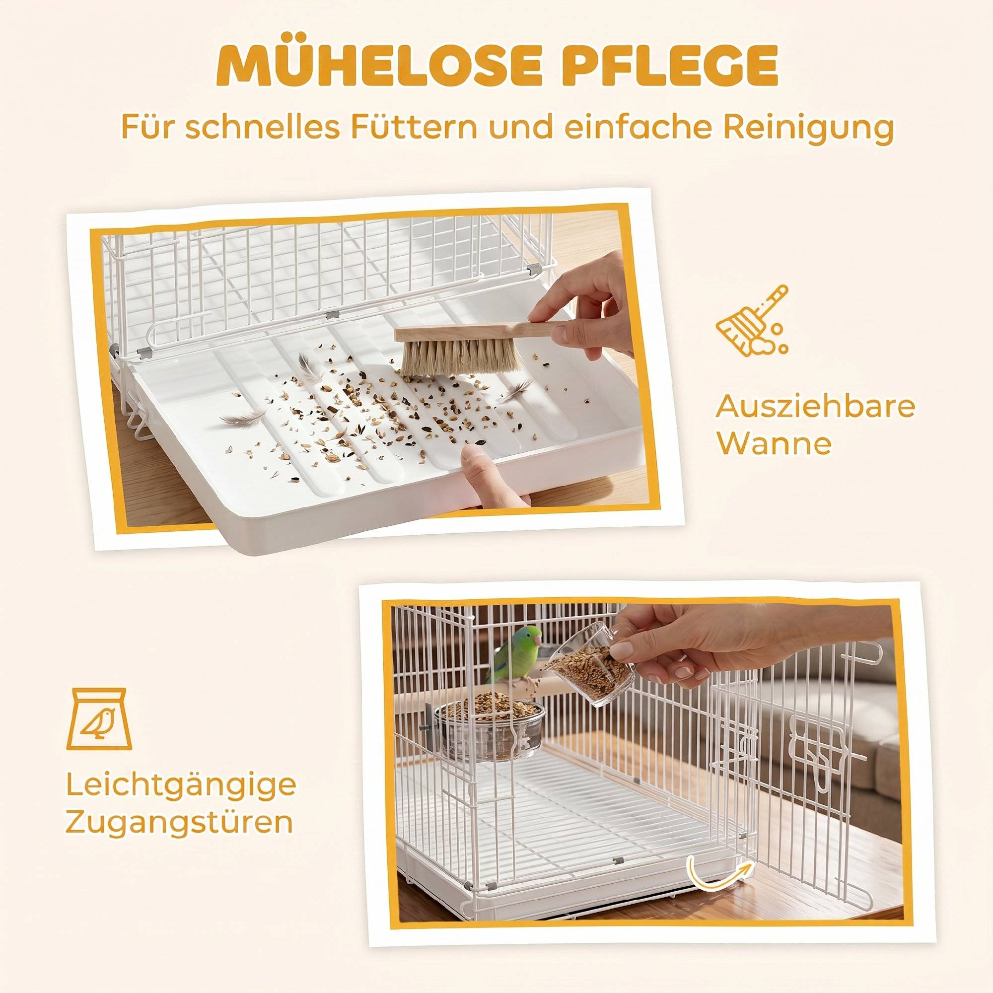 Cage pliable portable pour voyages, perchoir bois et gamelles inox, petits oiseaux - Image 8