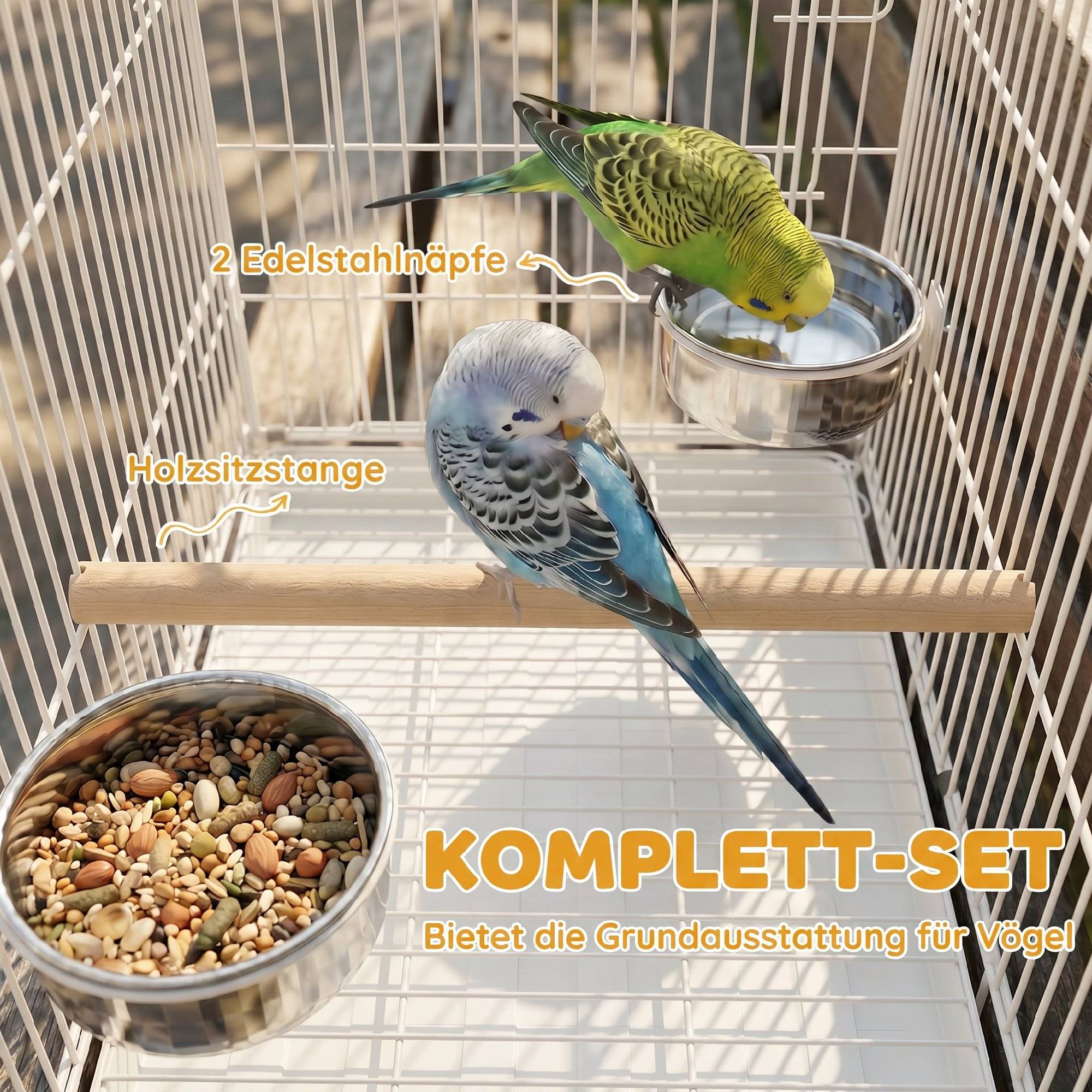 Cage pliable portable pour voyages, perchoir bois et gamelles inox, petits oiseaux - Image 9