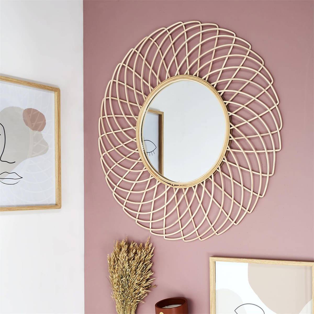 Miroir Rond Déco Rosace en Bambou Ø90cm - RINGA - Image 2
