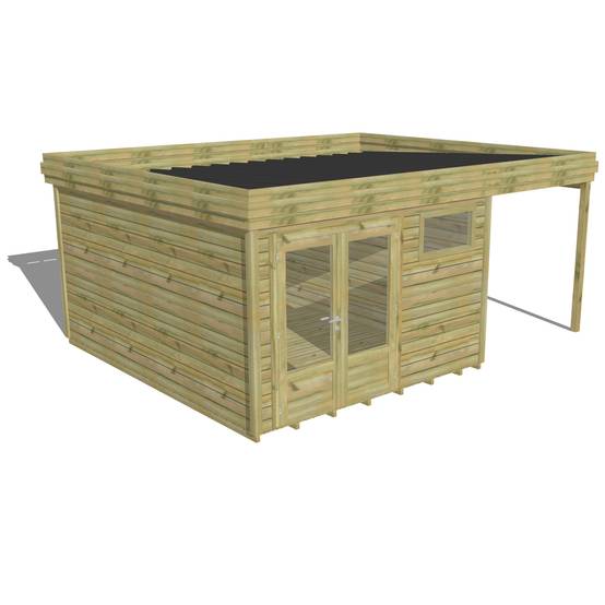 ABRI DE JARDIN bois autoclave 27mm - 5,44x4,34m / 24m2 - Bac acier - Plancher bois - Image 1