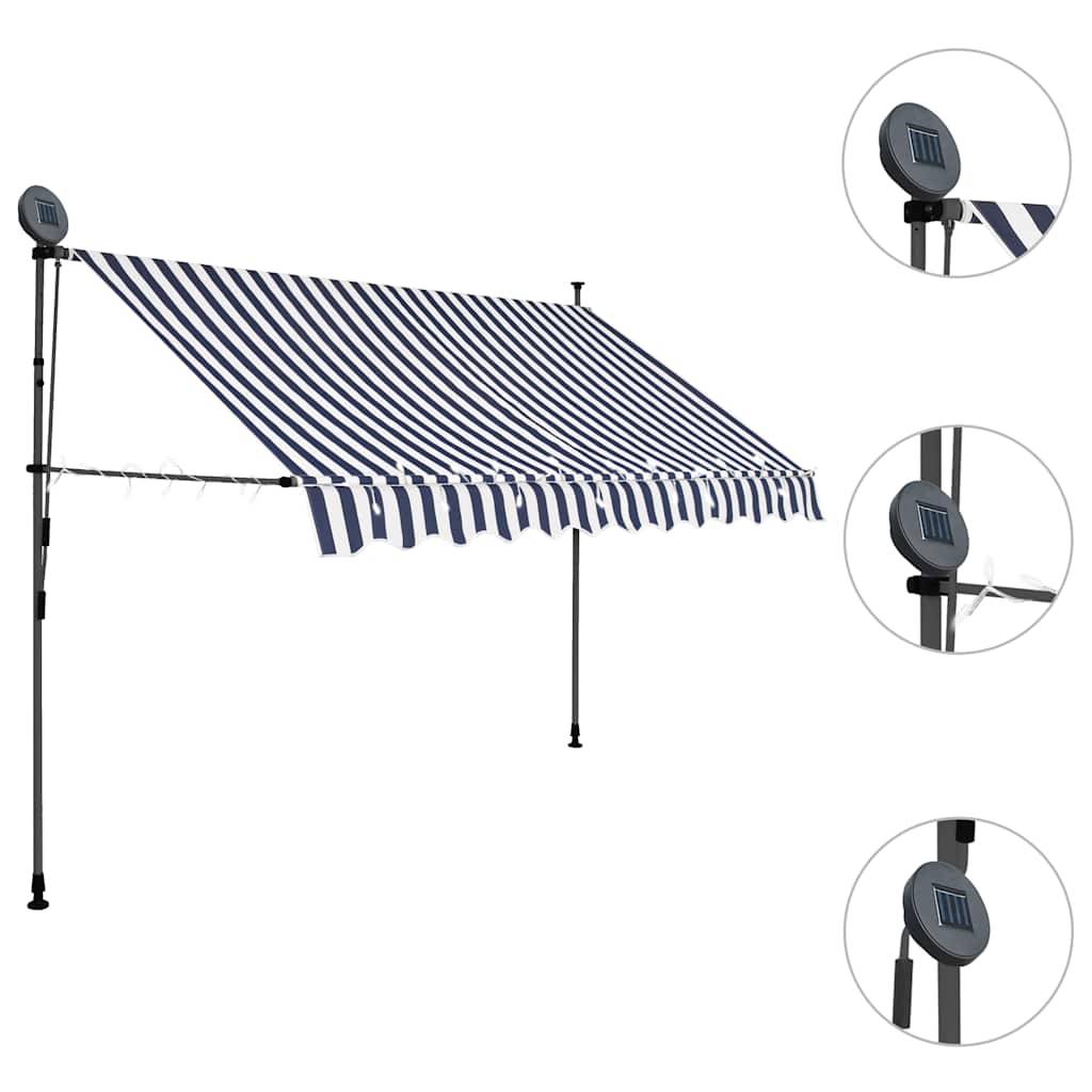 ComfortXL - Store Terrasse à LED Solaire Manuel sans Perçage Rétractable Hauteur Réglable Bleu Blanc 250x120 cm – ComfortXL Outdoor Living - Image 3