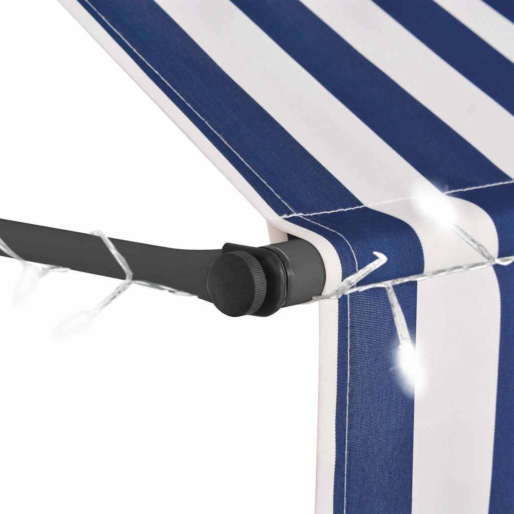 ComfortXL - Store Terrasse à LED Solaire Manuel sans Perçage Rétractable Hauteur Réglable Bleu Blanc 250x120 cm – ComfortXL Outdoor Living - Image 4