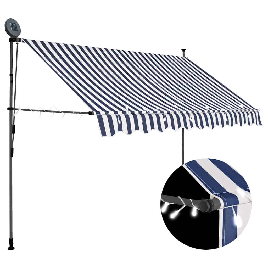 ComfortXL - Store Terrasse à LED Solaire Manuel sans Perçage Rétractable Hauteur Réglable Bleu Blanc 250x120 cm – ComfortXL Outdoor Living - Image 1