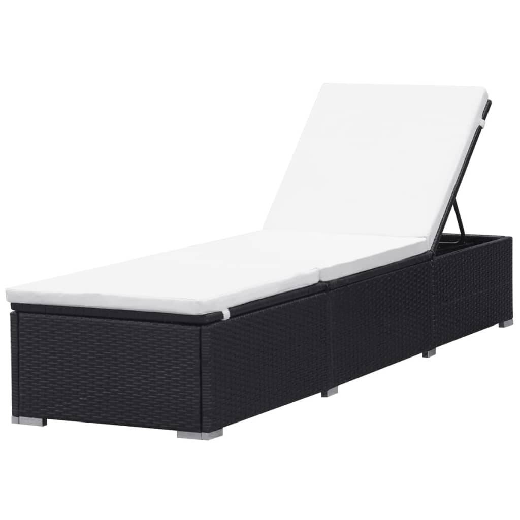 Vidaxl - Chaise longue avec coussin Résine tressée Noir vidaXL 44404 - Imagen 5