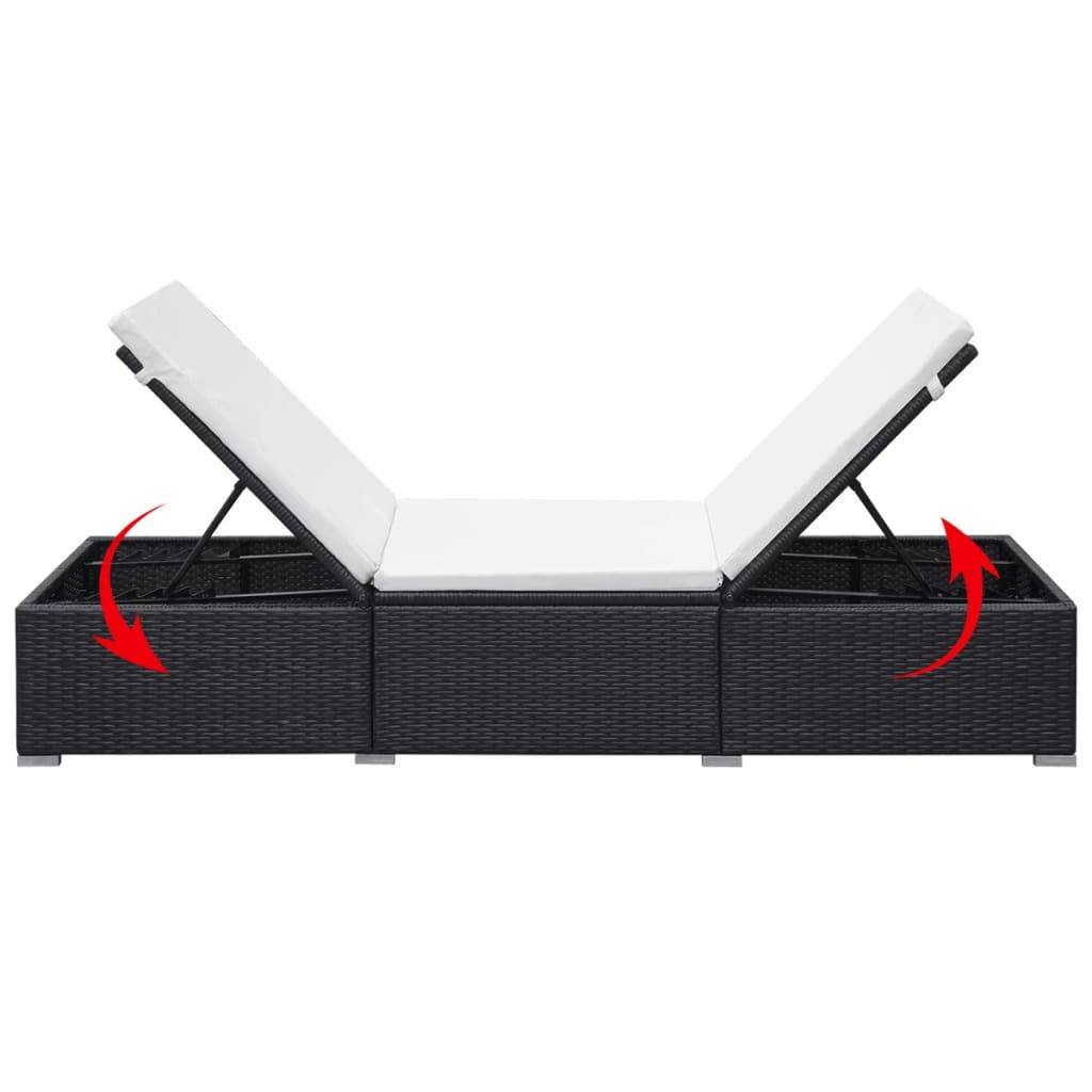 Vidaxl - Chaise longue avec coussin Résine tressée Noir vidaXL 44404 - Imagen 7