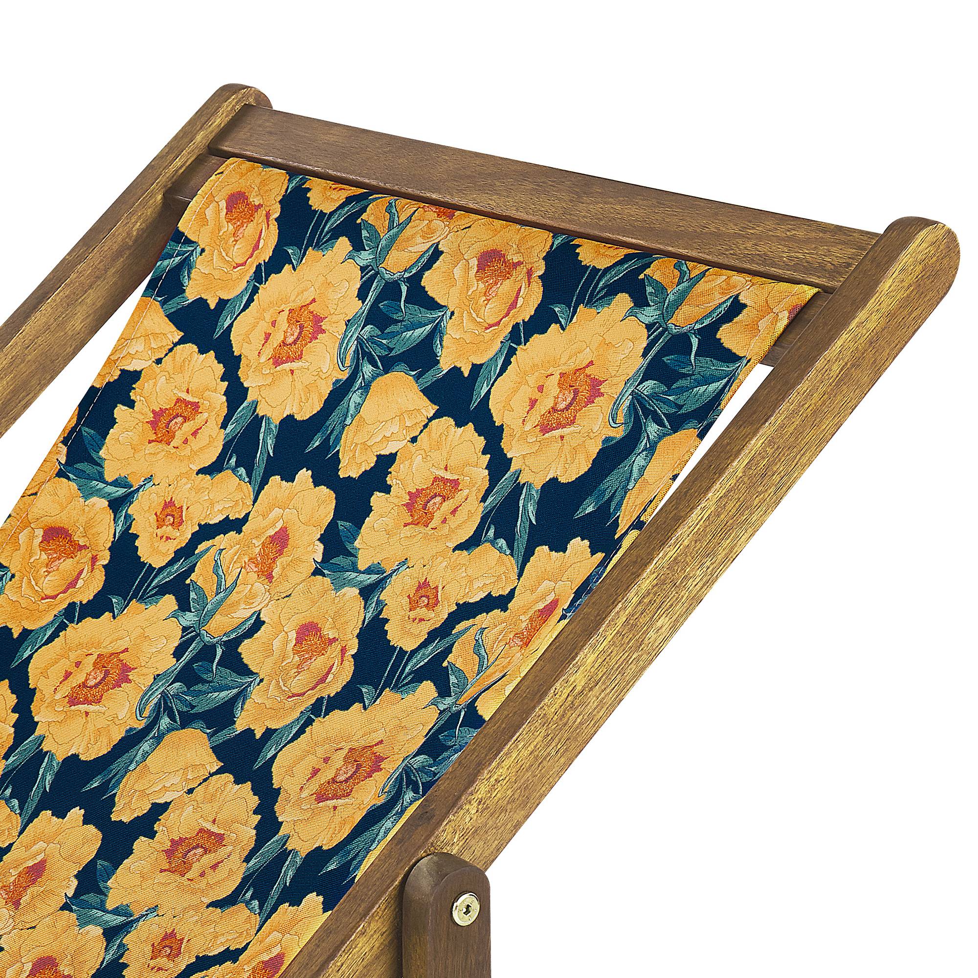 Beliani - 2 Transats Chiliennes Pliantes et Réglables en Bois d'Acacia Clair et Textile Motif Fleurs Jaunes avec Toiles de Remplacement - Imagen 5
