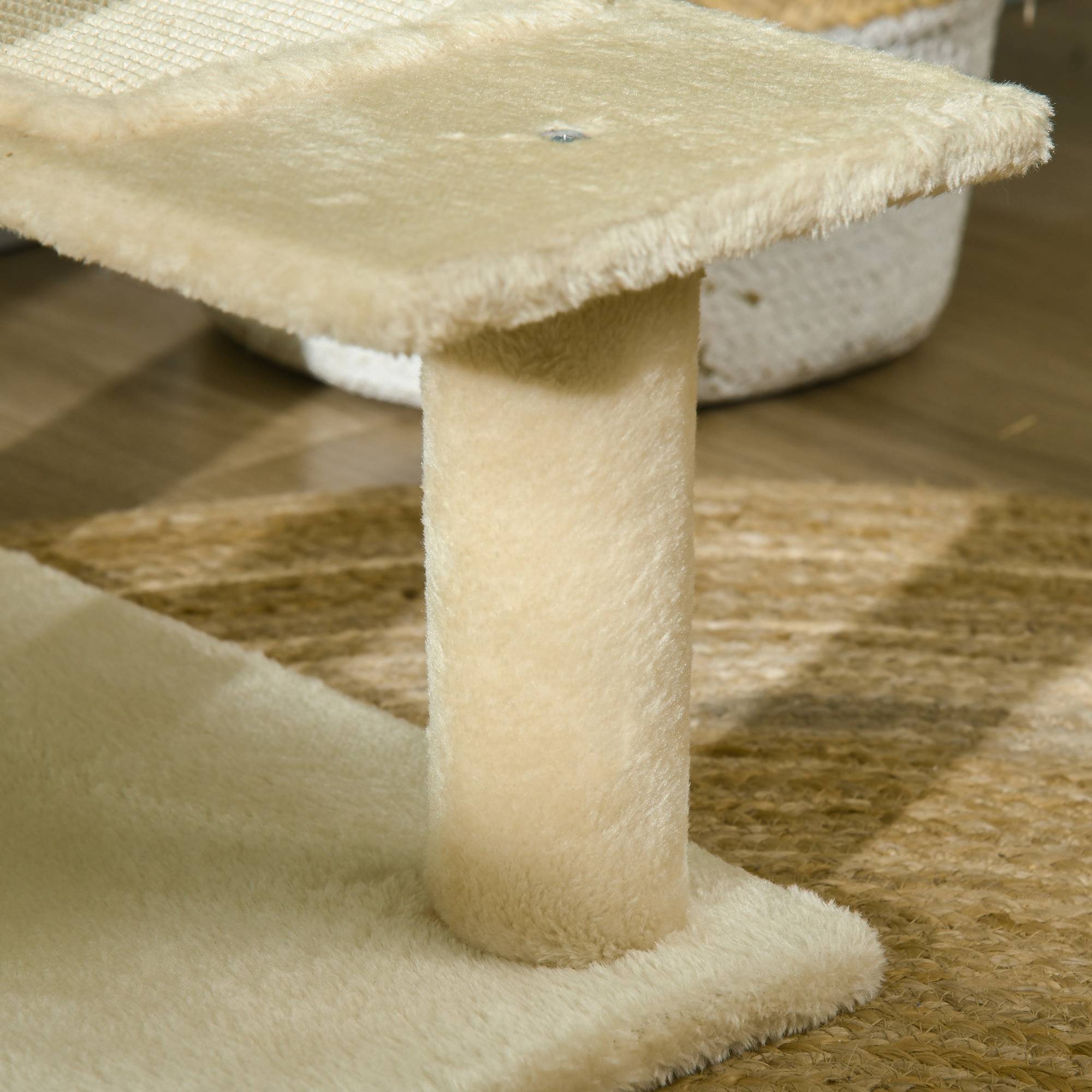 Grand arbre à chat avec griffoir (50 x 50 x 100 cm), poteau à griffer, coussin, plateformes et couverture en velours de sisal beige. - Image 10