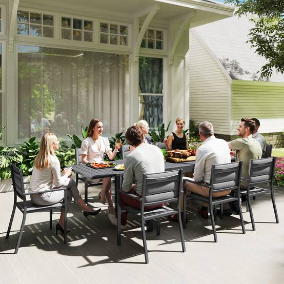 Salon de jardin aluminium pour terrasse table extensible et 8 chaises empilables 270cm gris - ComfortXL Outdoor Living - Image 3