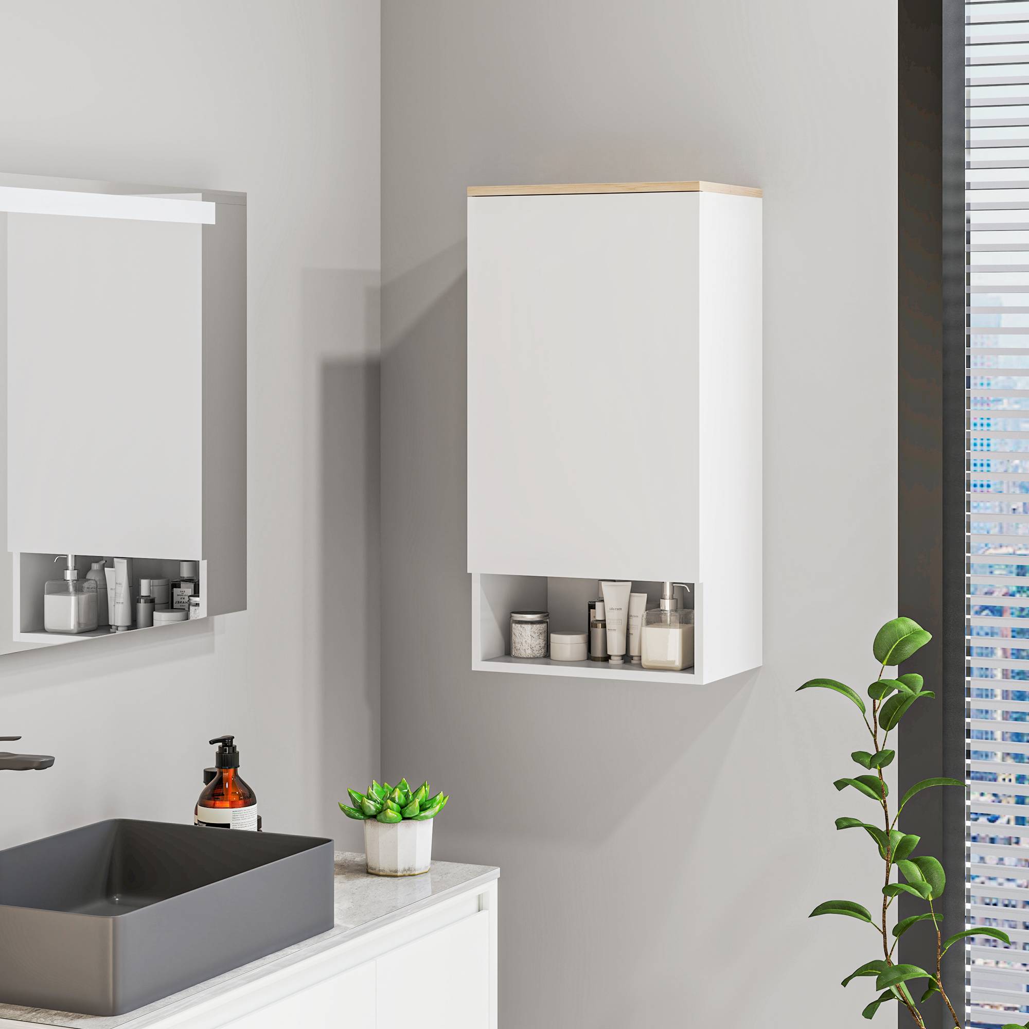 Sans Marque - Meuble salle bain mural meuble salle bain étagères réglables compartiment ouvert bois blanc - Image 4