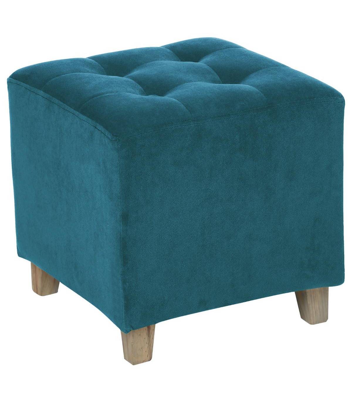 Tabouret Pouf en Velours H 35 cm coloris Bleu canard - Imagen 1