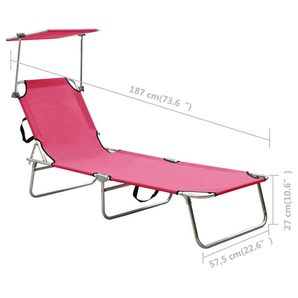 Maison Chic - Chaise longue | Transat | Bain de soleil pliable avec auvent rose aluminium - Image 9