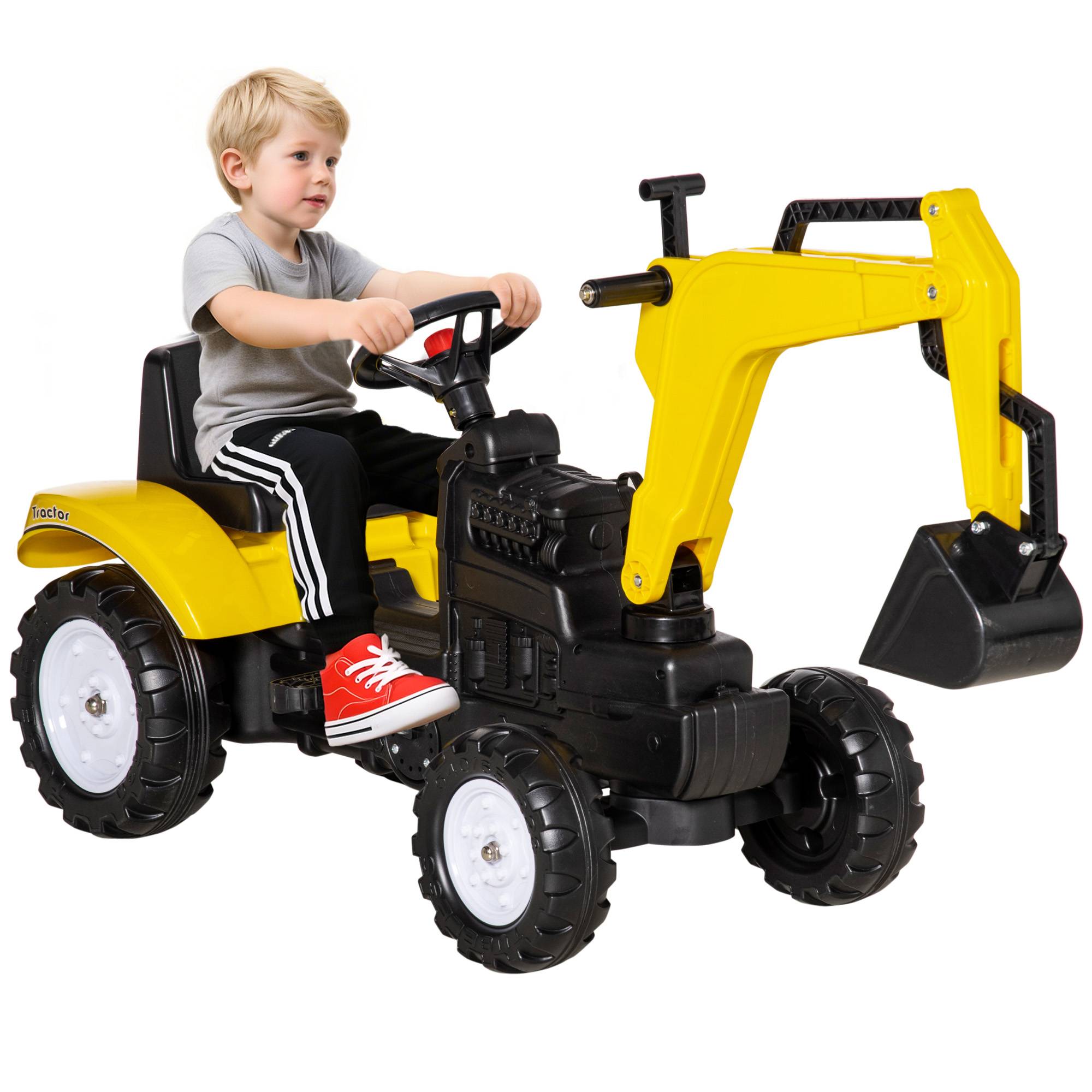 Sans Marque - Bulldozer pédales enfants 3-6 ans 6 roues acier plastique 107x42x71 cm jaune - Image 1