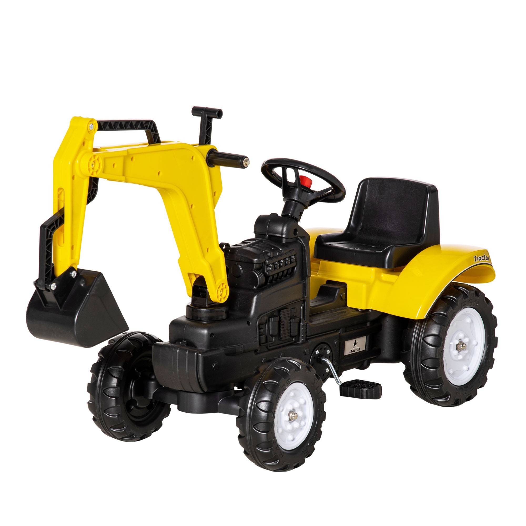 Sans Marque - Bulldozer pédales enfants 3-6 ans 6 roues acier plastique 107x42x71 cm jaune - Image 2