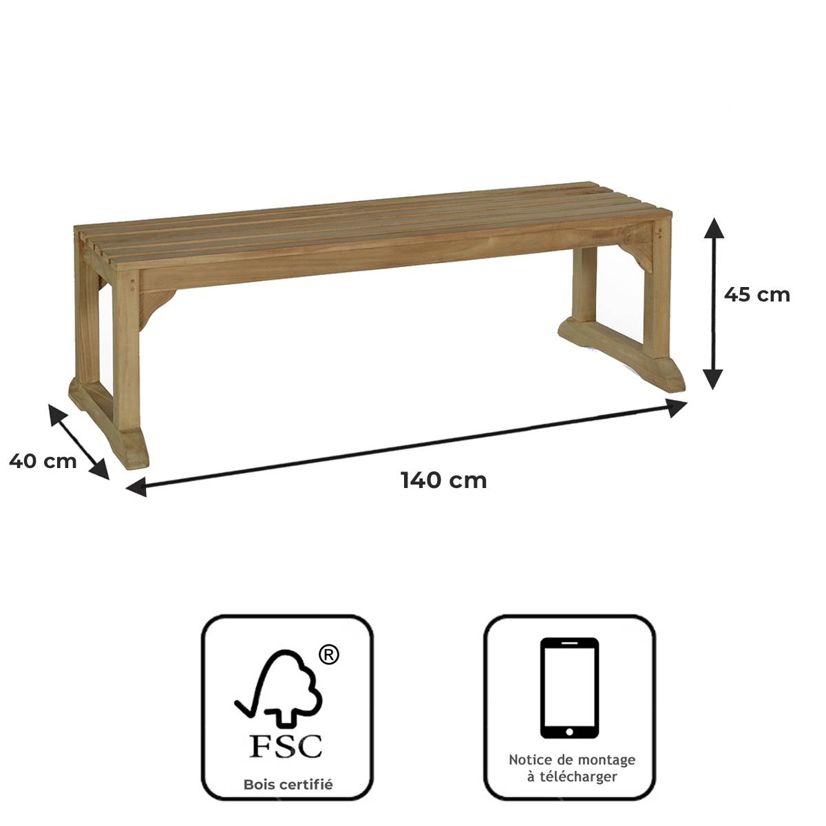 Banc en teck massif Wimbledon 140 cm (sans dossier) - TECK'Attitude - Image 9