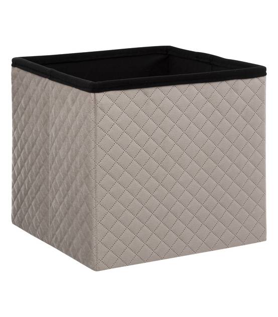 2 en 1 Pouf et Coffre de rangement en velours Beige Lin 31 x 31 cm - Image 2