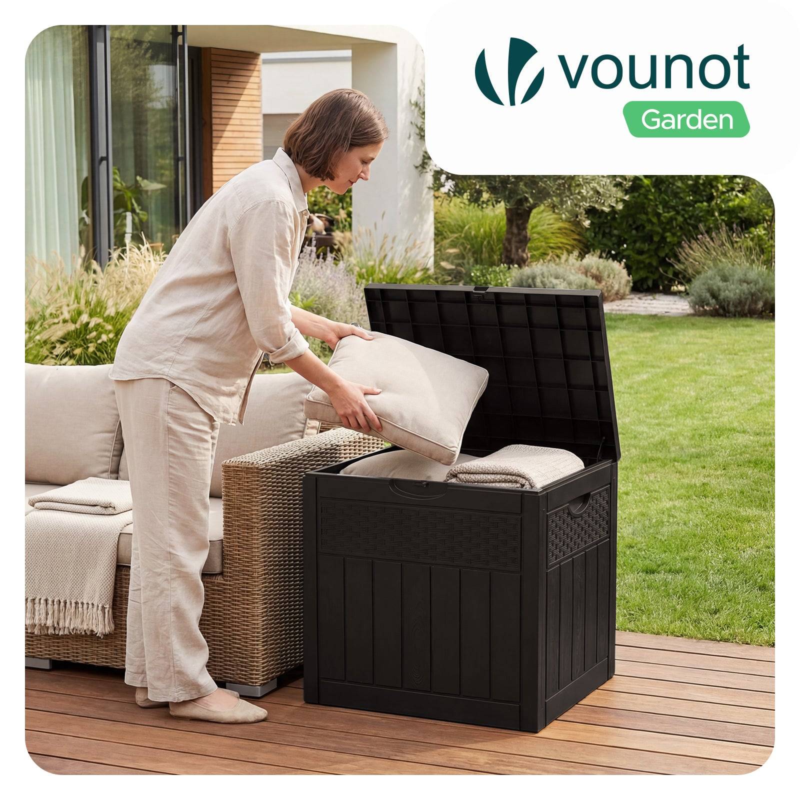 Coffre de Rangement Exterieur 126L en PP 56x43x53CM Style Polyrotin Marron - Image 4