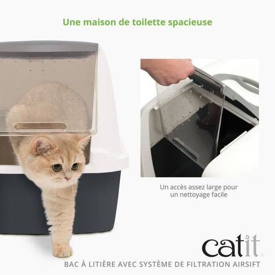 Bac à litière pour chat grand modèle fermé avec filtre AirSift et porte à bascule - gris - Catit - Image 3