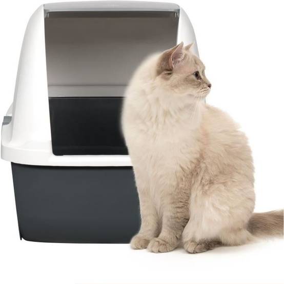 Bac à litière pour chat grand modèle fermé avec filtre AirSift et porte à bascule - gris - Catit - Image 2