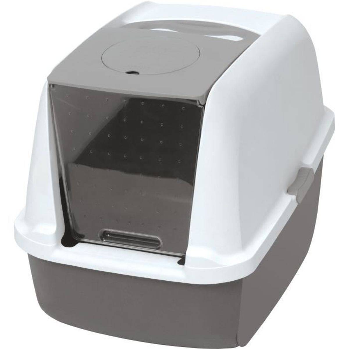 Bac à litière pour chat grand modèle fermé avec filtre AirSift et porte à bascule - gris - Catit - Image 1