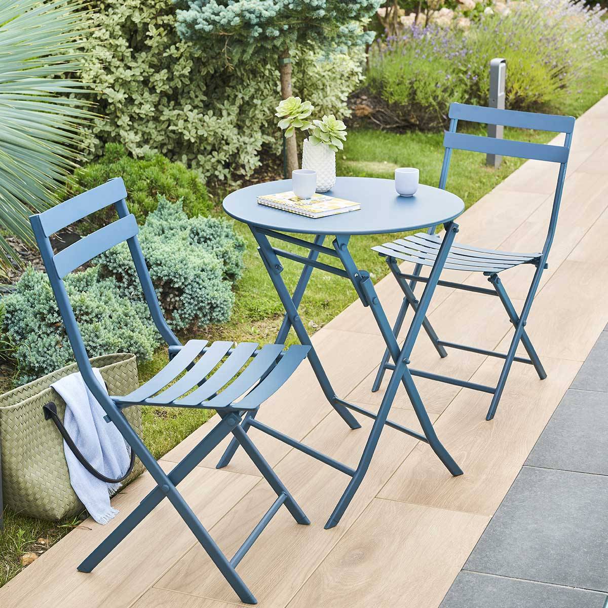 Hesperide - Table de jardin pliante ronde "Greensboro" pétrole 2 places en acier traité époxy Hespéride - Imagen 1