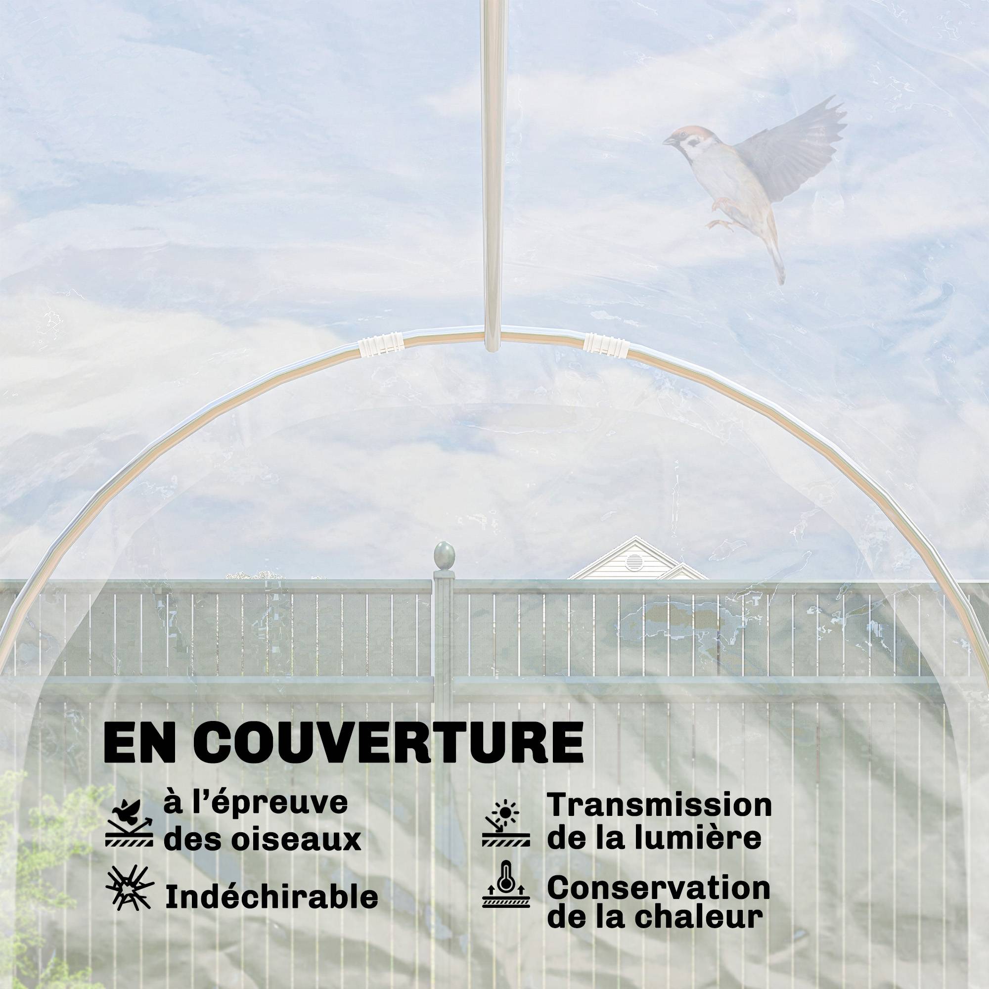 Serre de jardin tunnel 3 x 2 x 2 m 6 m² avec porte à charnières bâche en PE 150 g/m² pour Légumes Plantes Fleurs - Image 6