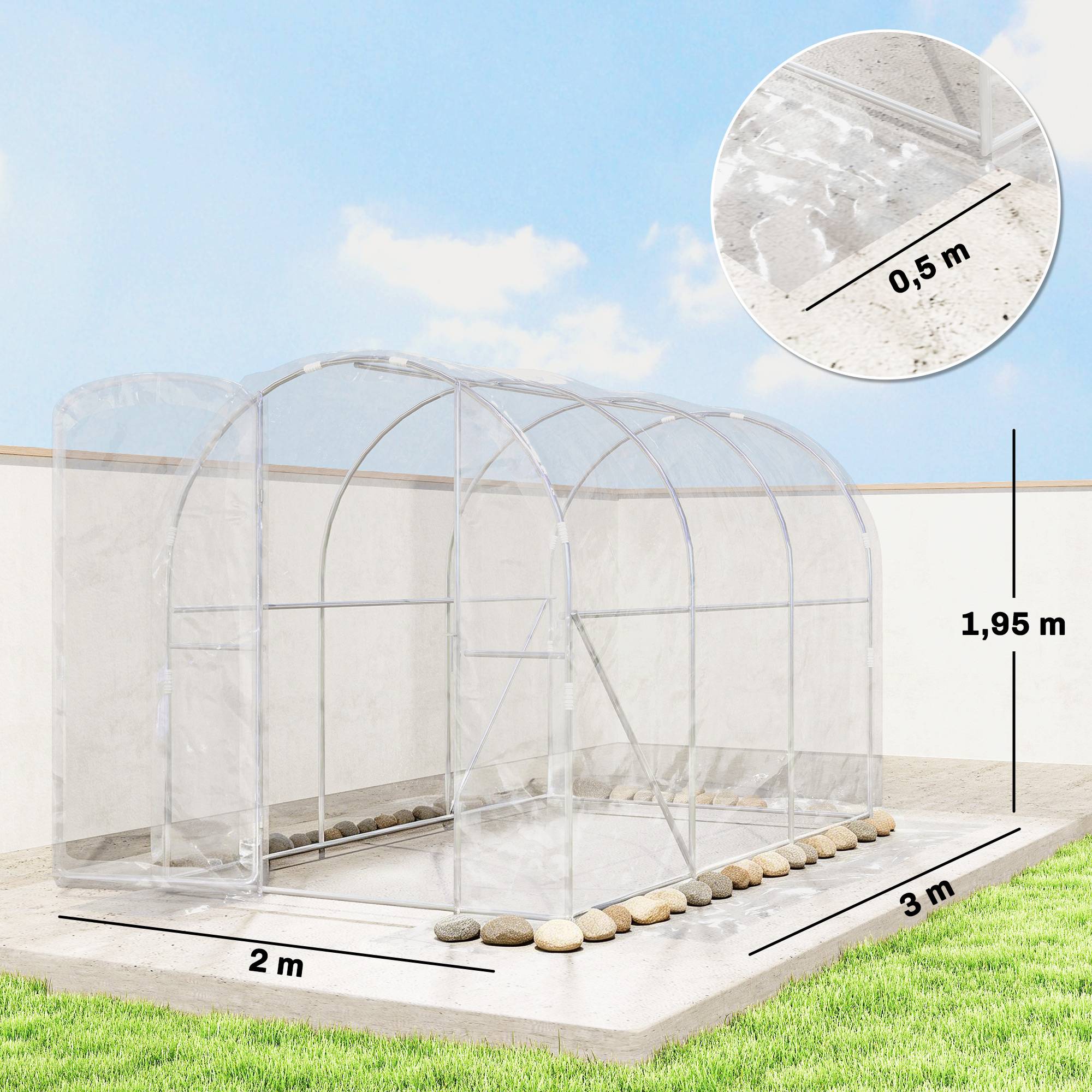 Serre de jardin tunnel 3 x 2 x 2 m 6 m² avec porte à charnières bâche en PE 150 g/m² pour Légumes Plantes Fleurs - Image 5