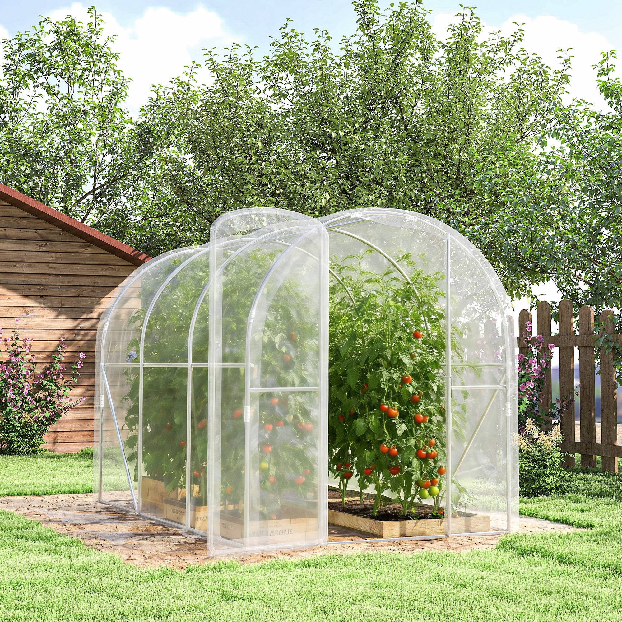 Serre de jardin tunnel 3 x 2 x 2 m 6 m² avec porte à charnières bâche en PE 150 g/m² pour Légumes Plantes Fleurs - Image 10