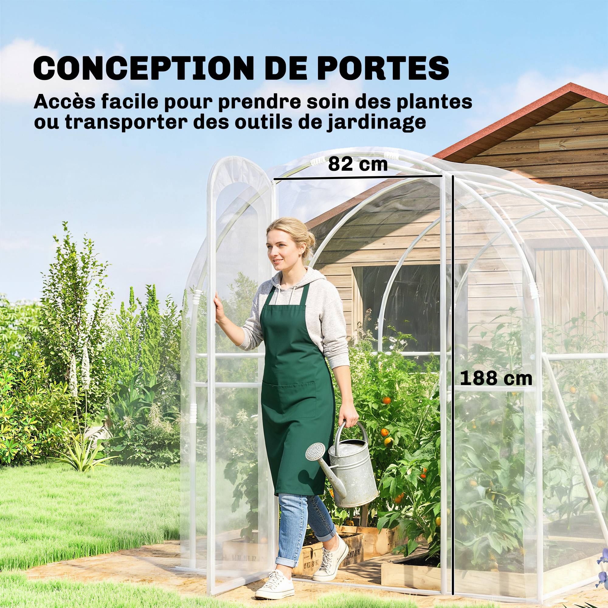 Serre de jardin tunnel 3 x 2 x 2 m 6 m² avec porte à charnières bâche en PE 150 g/m² pour Légumes Plantes Fleurs - Image 7