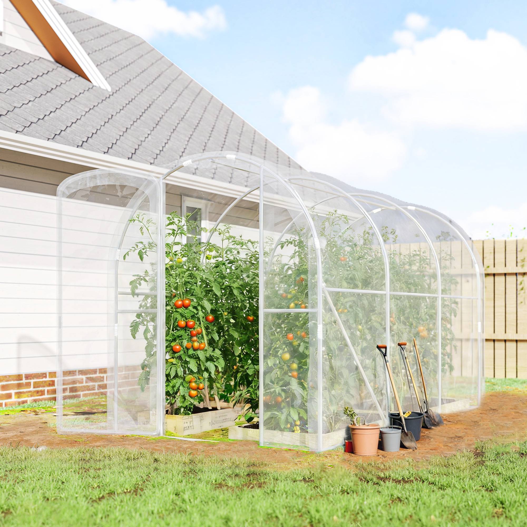 Serre de jardin tunnel 3 x 2 x 2 m 6 m² avec porte à charnières bâche en PE 150 g/m² pour Légumes Plantes Fleurs - Image 3