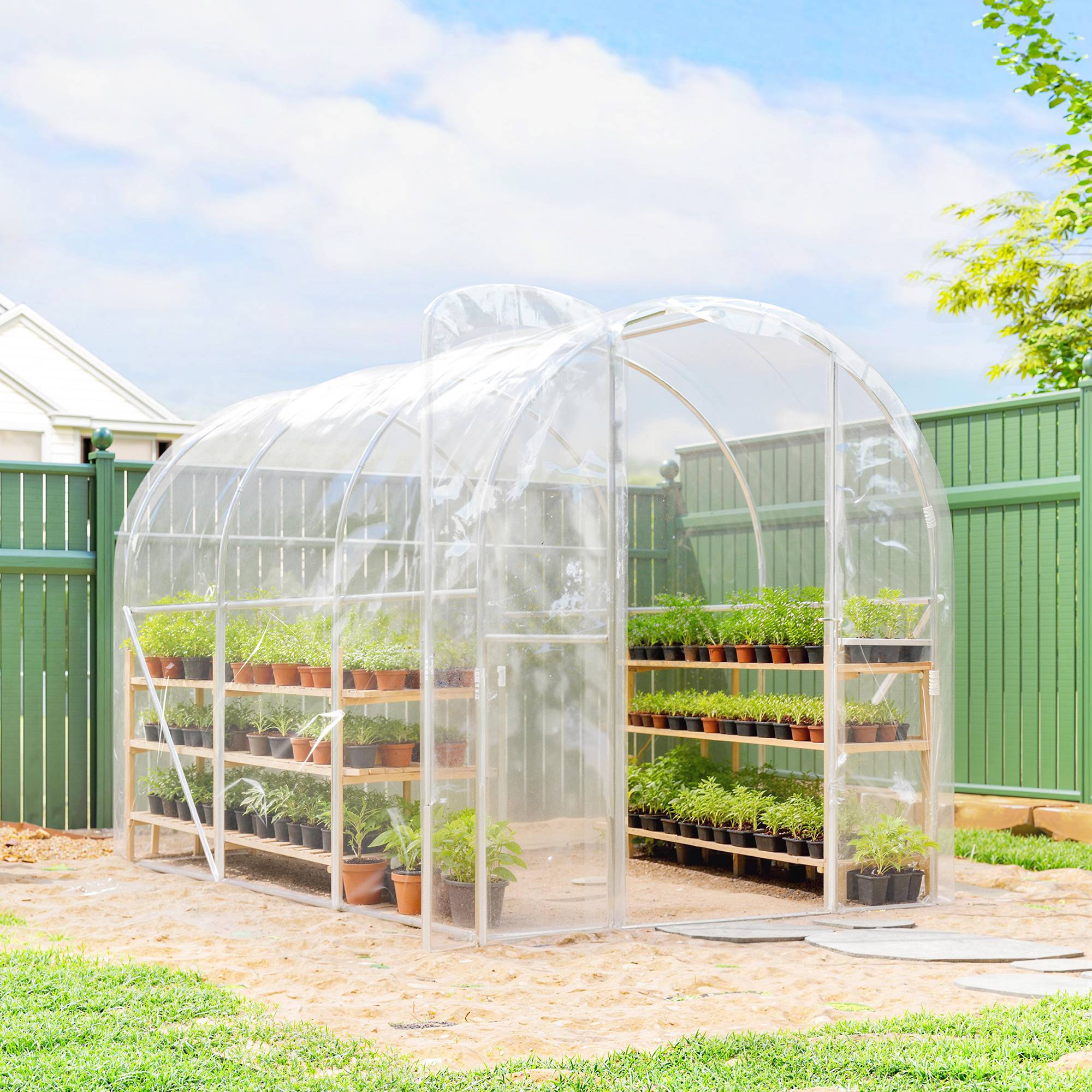 Serre de jardin tunnel 3 x 2 x 2 m 6 m² avec porte à charnières bâche en PE 150 g/m² pour Légumes Plantes Fleurs - Image 4