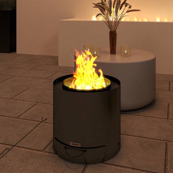 Foyer rond noir extérieur avec cendrier, tisonnier et pare-étincelles Ø45 × 42 cm terrasse - Image 10
