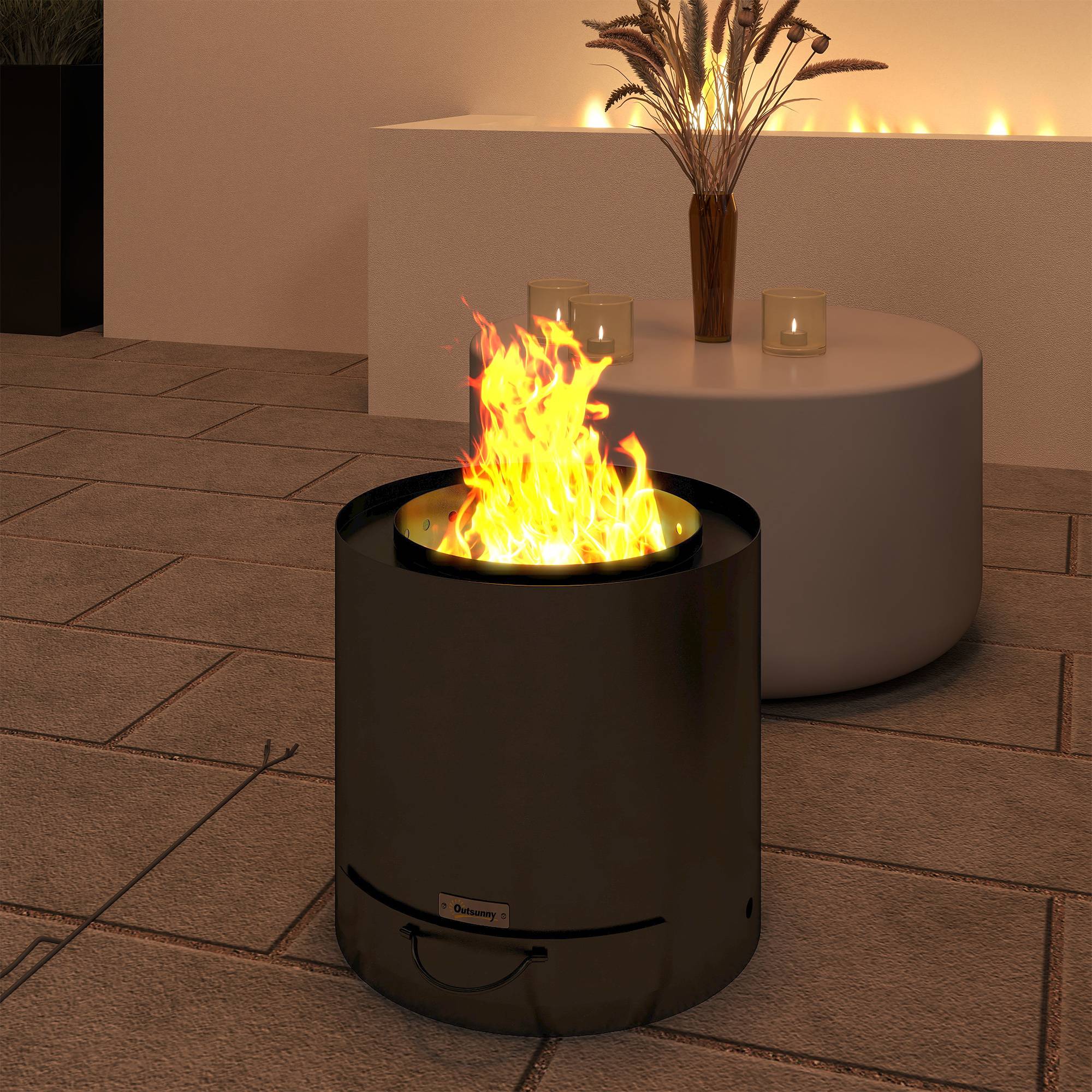 Foyer rond noir extérieur avec cendrier, tisonnier et pare-étincelles Ø45 × 42 cm terrasse - Image 10