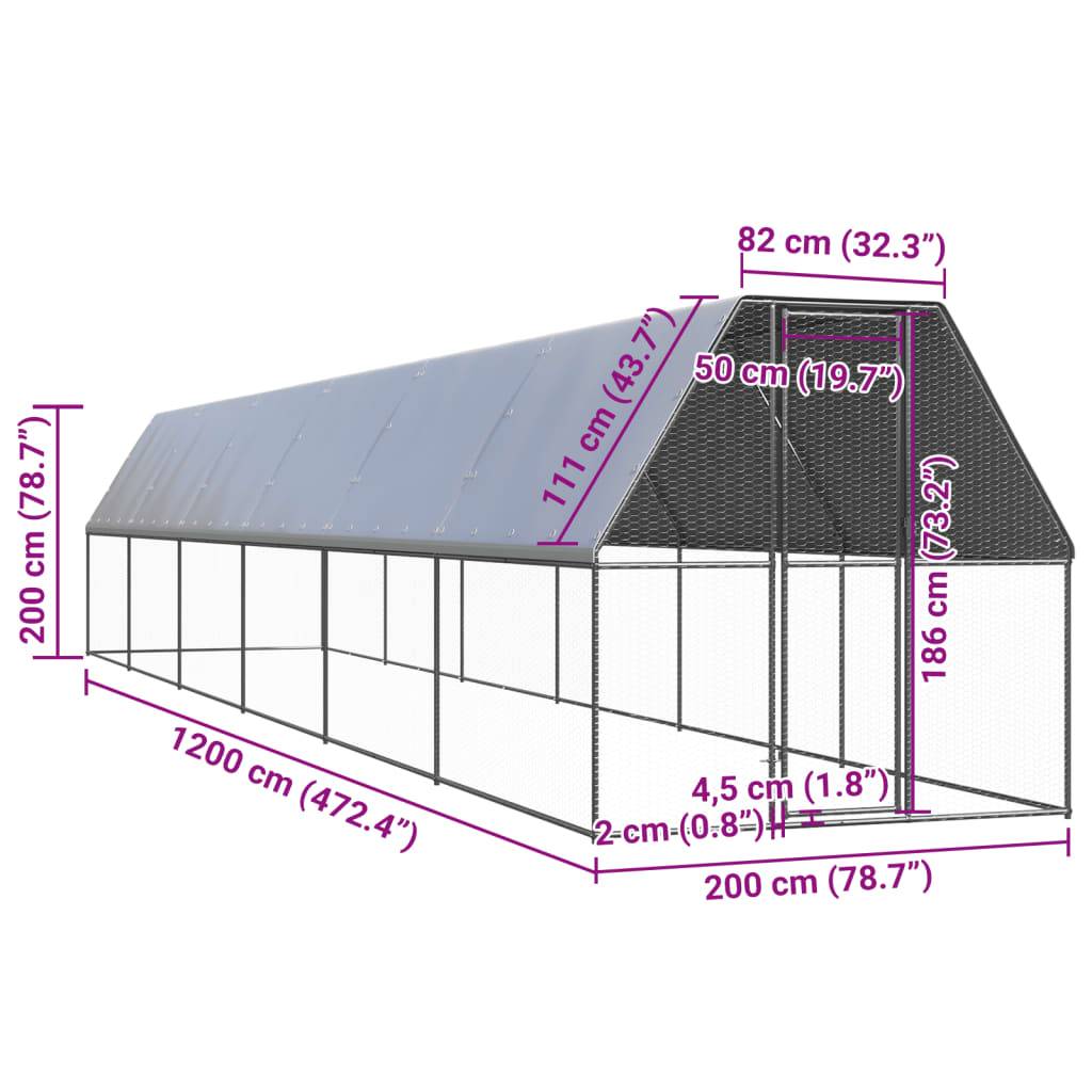 Enclos poulailler extérieur 2x12x2 m acier galvanisé avec bâche de toit – ComfortXL Outdoor Living - Image 5
