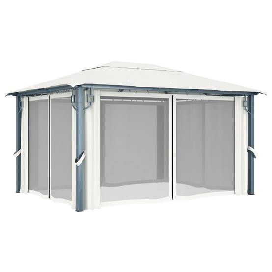 Tonnelle Aluminium Crème avec Rideaux et LED 4 x 3 x 2.7 cm - PANGIVO - Image 6