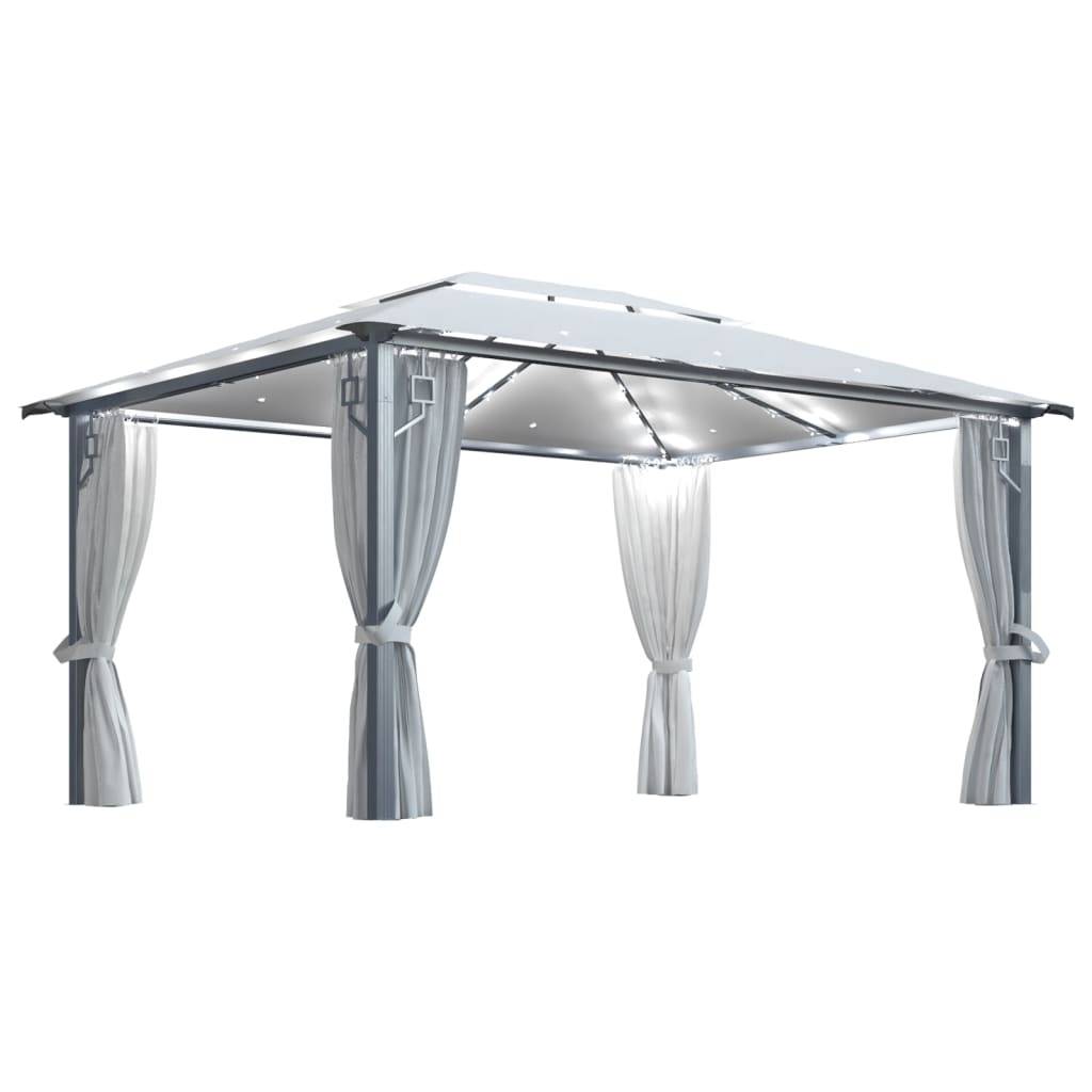 Tonnelle Aluminium Crème avec Rideaux et LED 4 x 3 x 2.7 cm - PANGIVO - Image 2